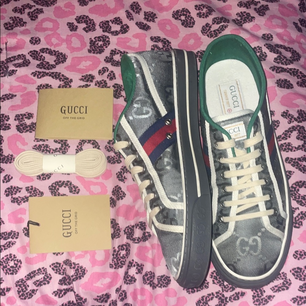 Gucci Gray Sneakers with Red and Green Accents